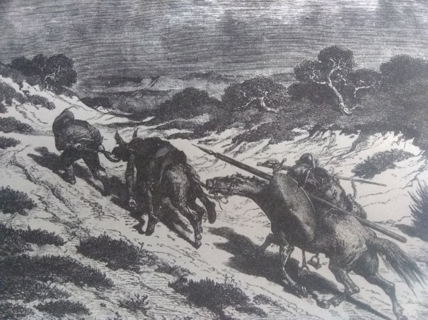 Sanch leading Quixote after drubbing